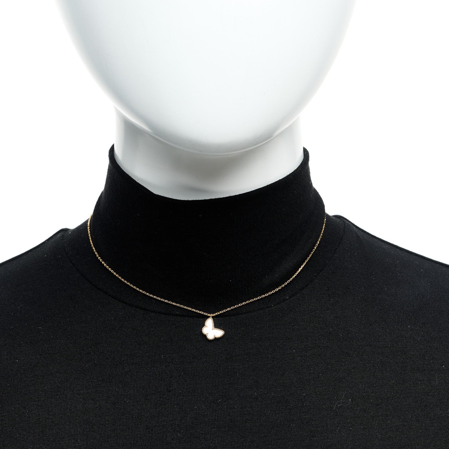 Van Cleef & Arpels 18K Yellow Gold Mother of Pearl Sweet Alhambra Butterfly Pendant Necklace 2 of 6
