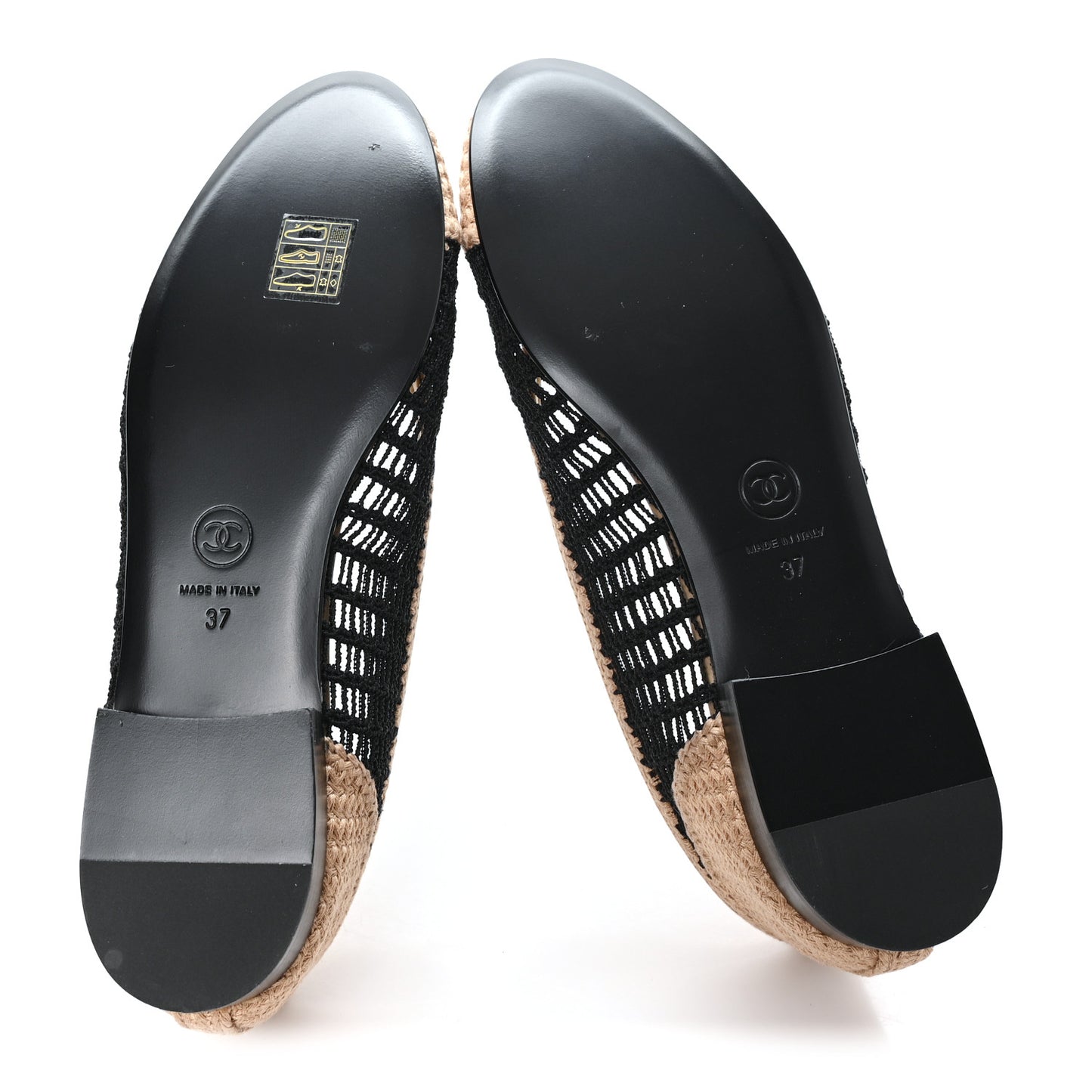 Raffia Cap Toe Ballerina Flats 37 Black Beige