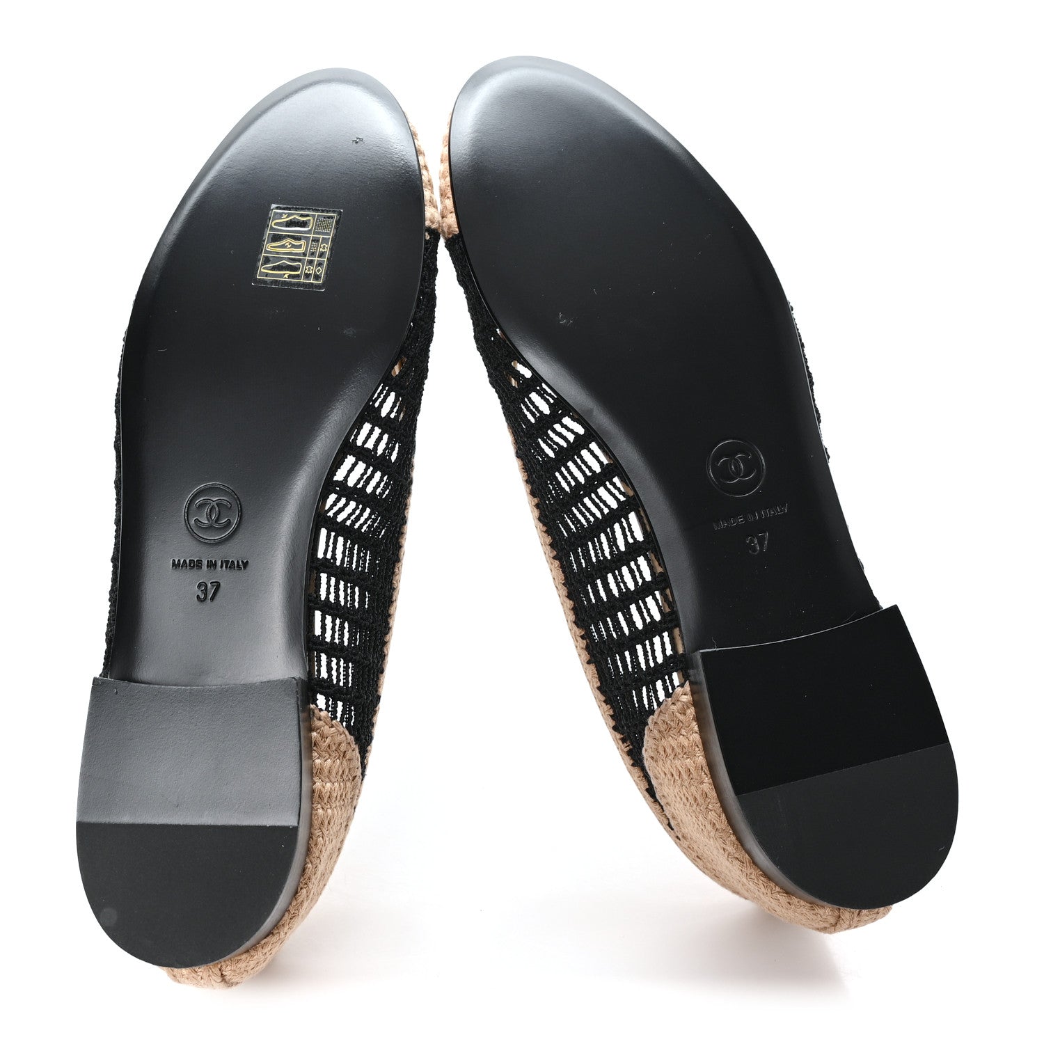 Chanel Raffia Cap Toe Ballerina Flats 37 Black Beige 6 of 9