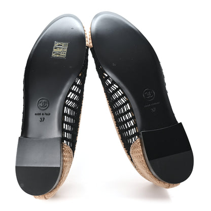 Chanel Raffia Cap Toe Ballerina Flats 37 Black Beige 6 of 9