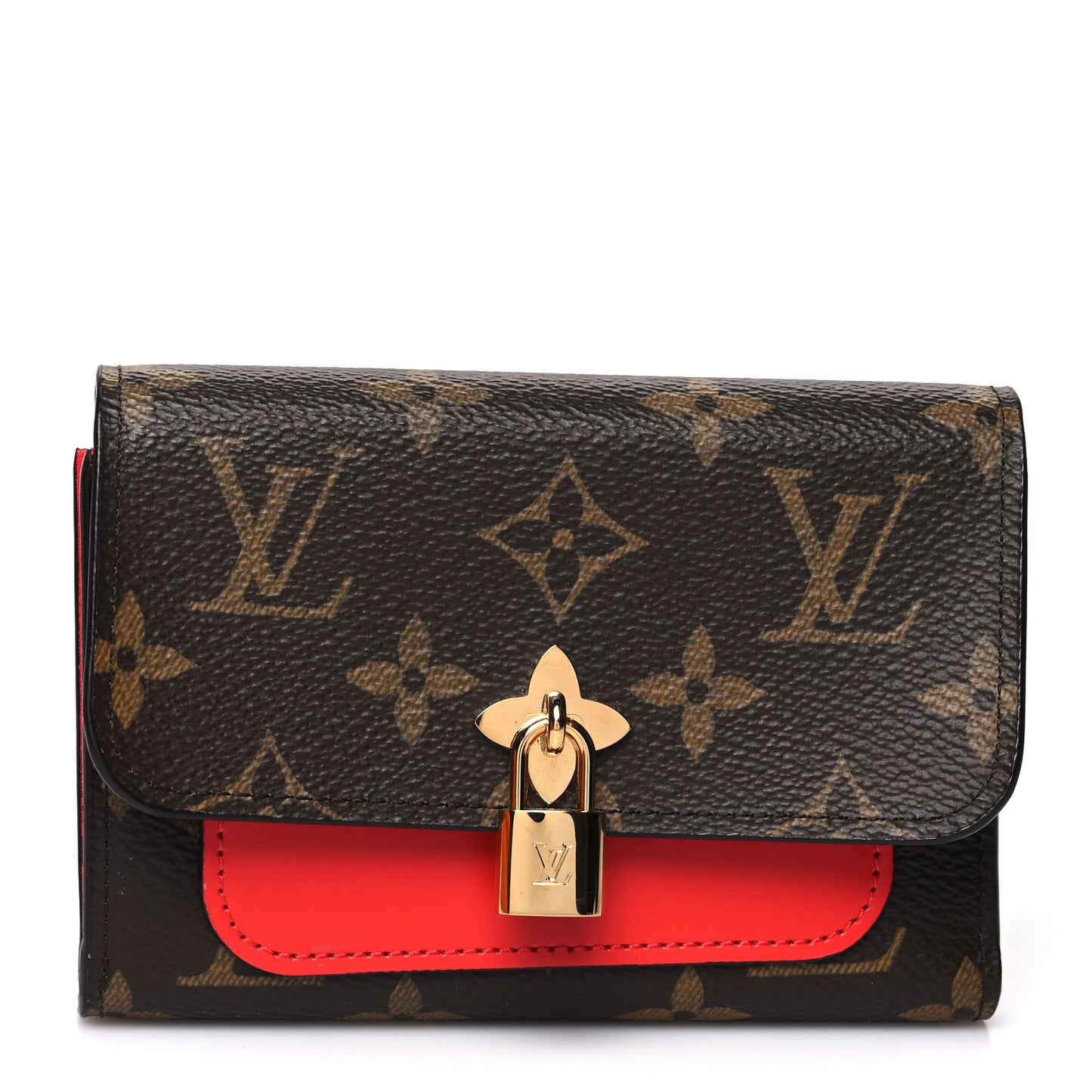 Monogram Flower Lock Compact Wallet Coquelicot