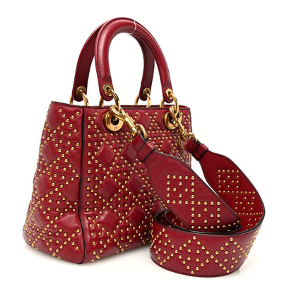 Christian Dior Calfskin Cannage Studded Medium Supple Lady Dior Red 3 of 9