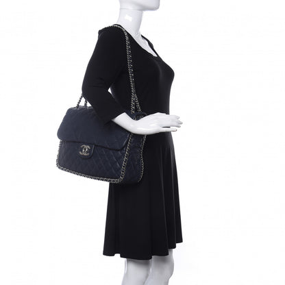 Chanel Washed Lambskin Quilted Chain Around Maxi Flap Dark Navy Blue 2 of 10
