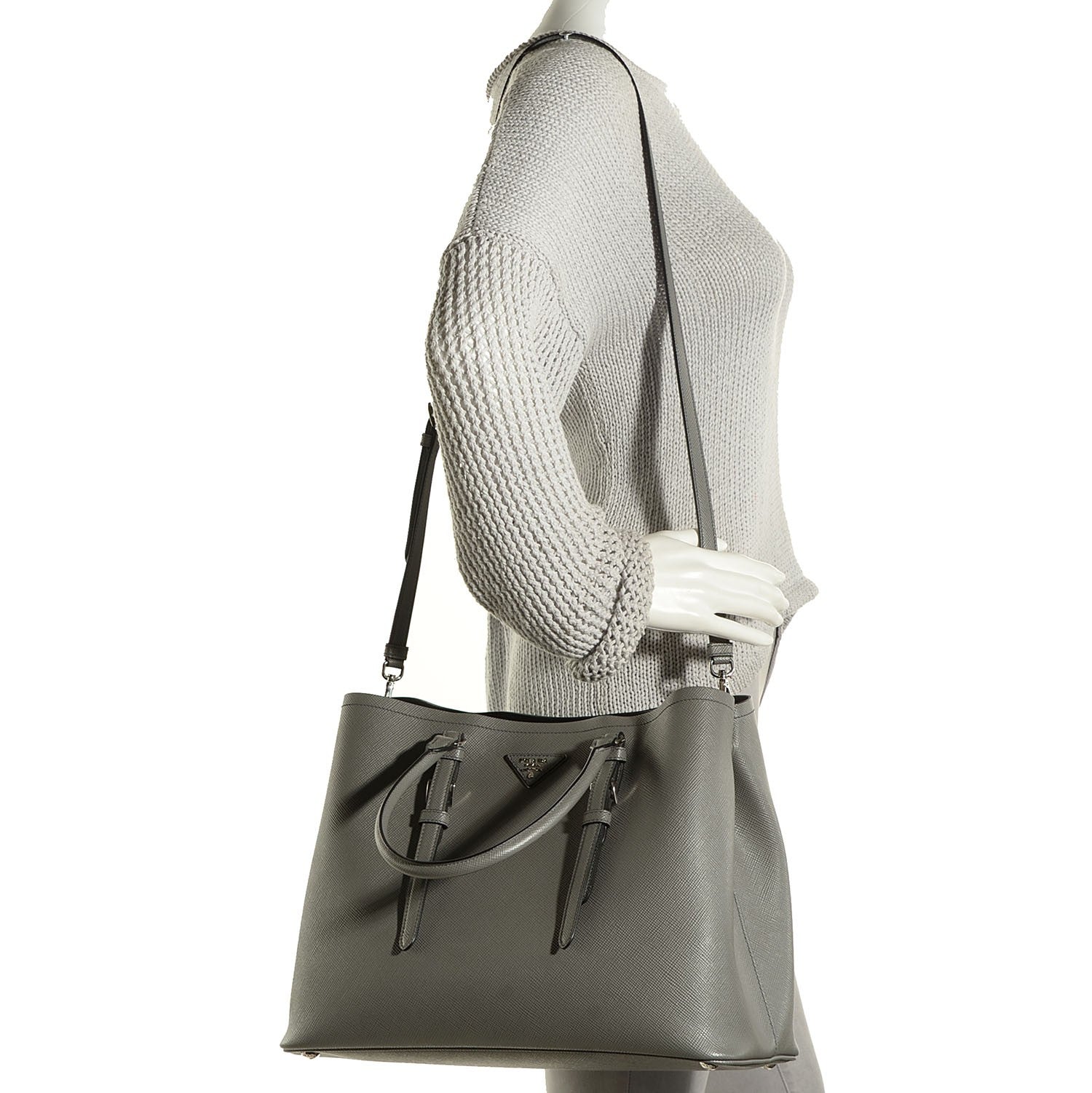 Prada Saffiano Cuir Medium Double Handle Tote Marmo 2 of 9