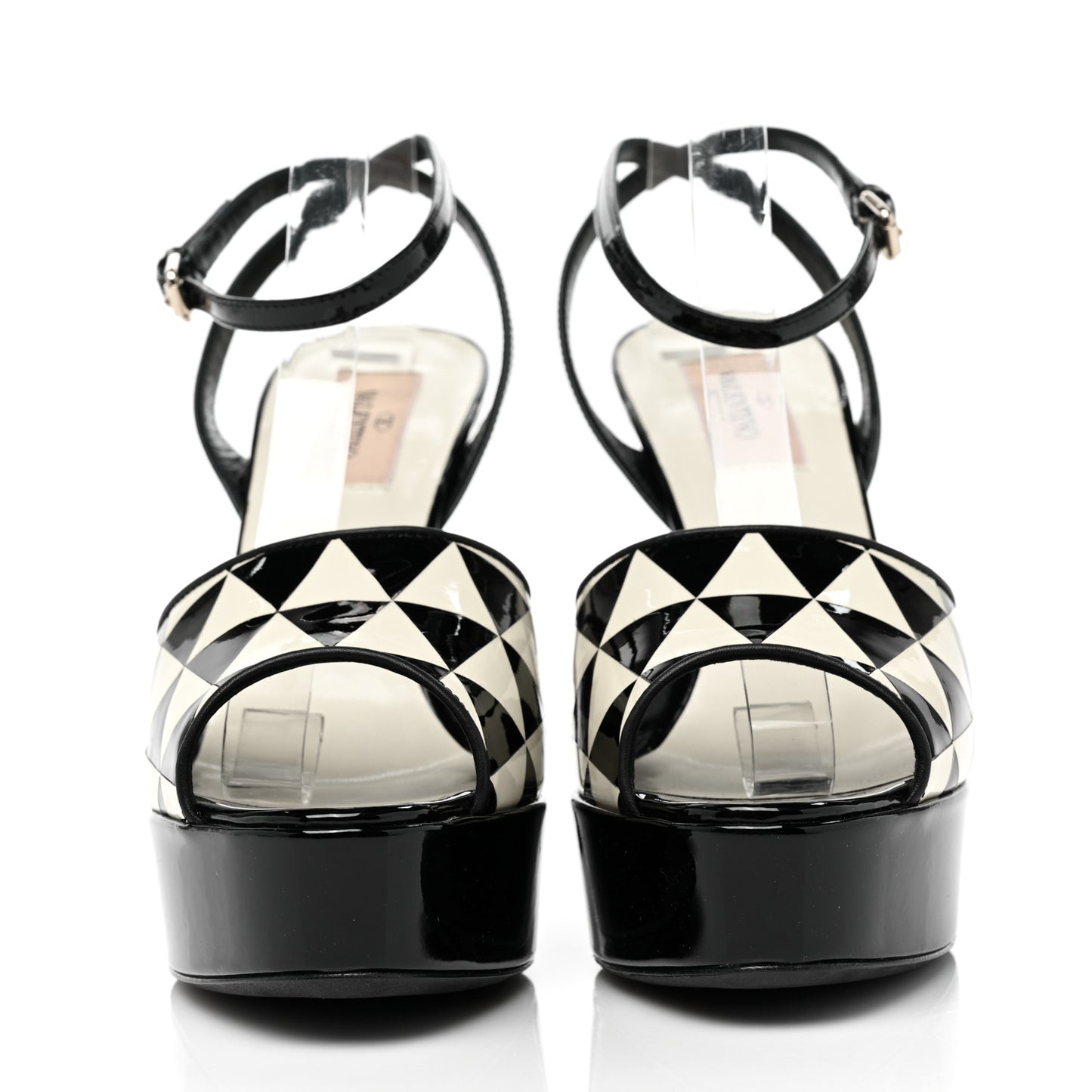 Patent Chevron Shiny Fever Ankle Strap 85/115mm Platform Sandals 38.5 Black Light Ivory