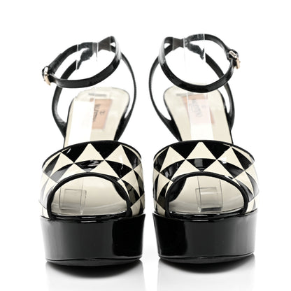 Valentino Garavani Patent Chevron Shiny Fever Ankle Strap 85/115mm Platform Sandals 38.5 Black Light Ivory 2 of 9