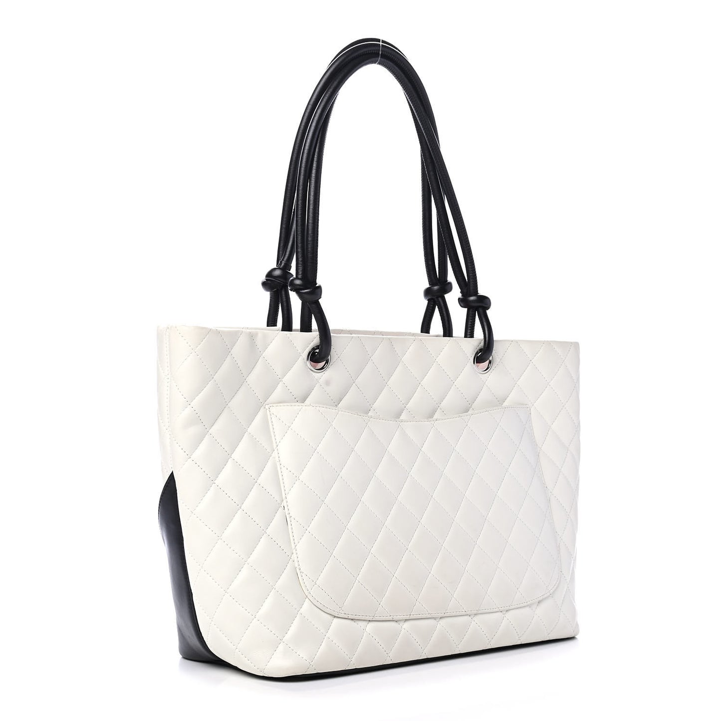 Calfskin Quilted Large Cambon Tote White Black