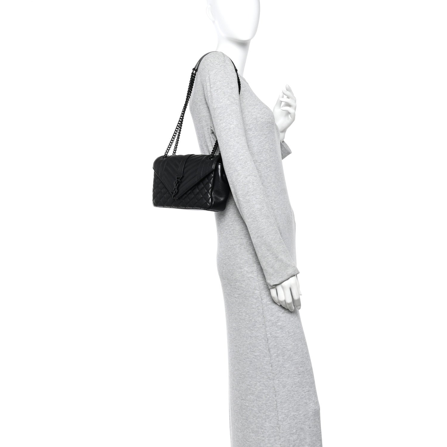 Saint Laurent Sheepskin Mixed Matelasse Triquilt Medium Monogram Monochrome College Bag Black 2 of 11