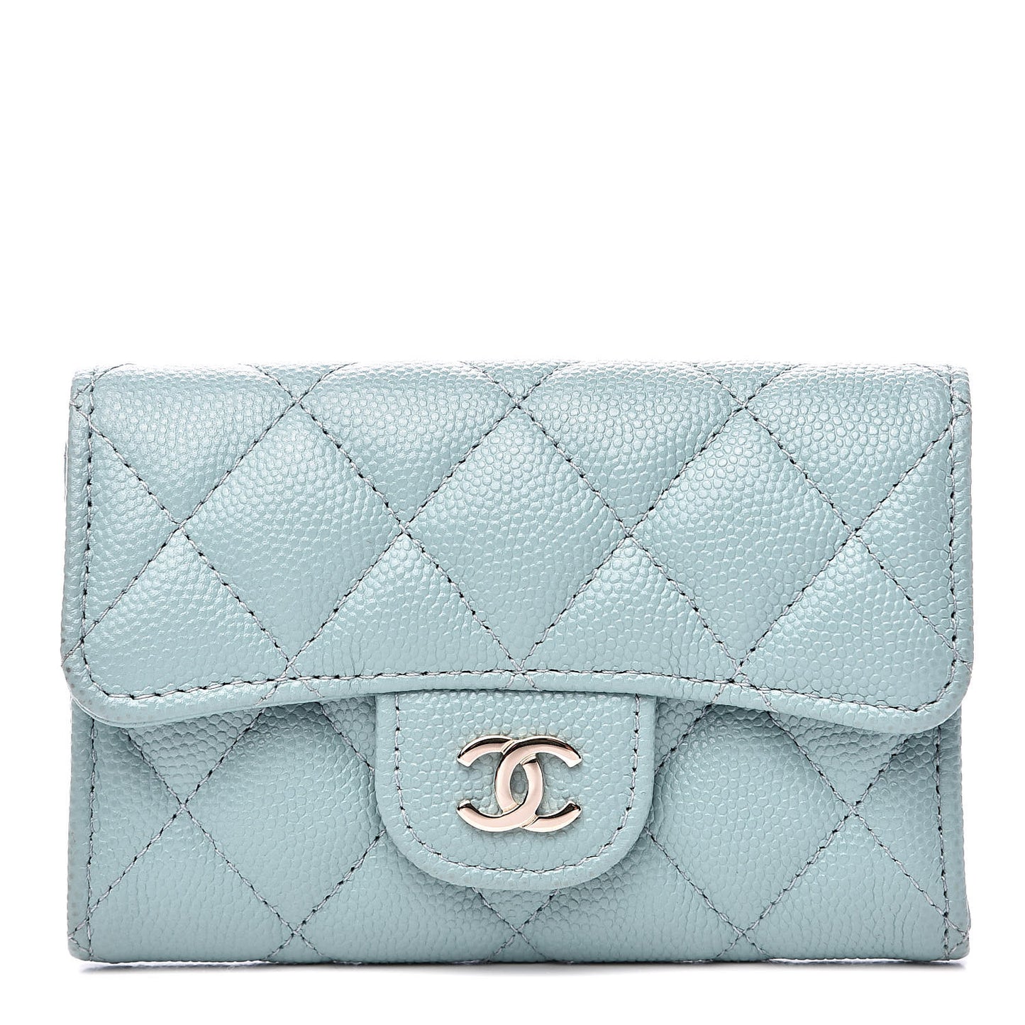 Caviar Quilted Flap Card Holder Wallet Light Blue
