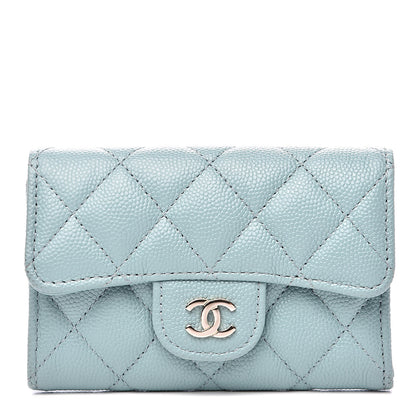 Chanel Caviar Quilted Flap Card Holder Wallet Light Blue 1 of 10