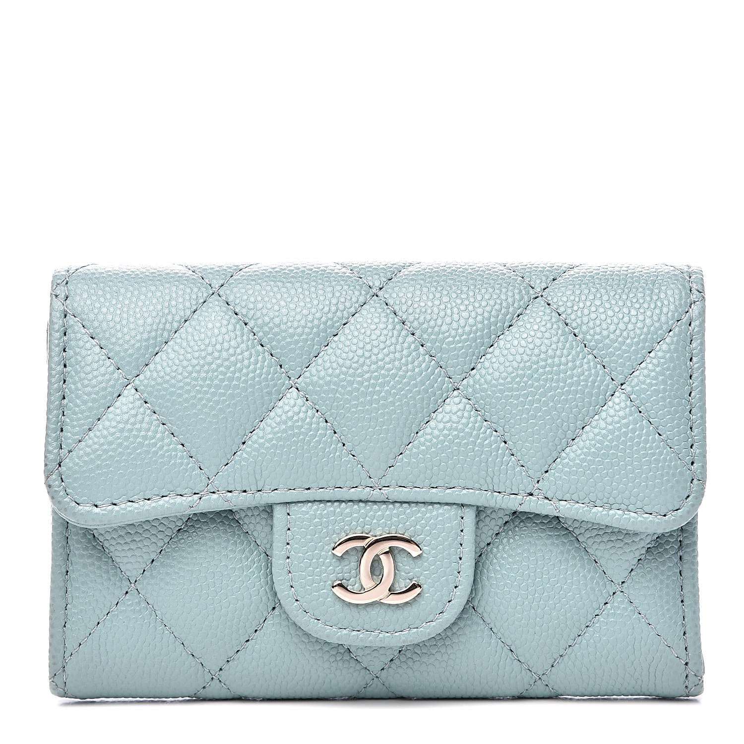 Chanel Caviar Quilted Flap Card Holder Wallet Light Blue 1 of 10