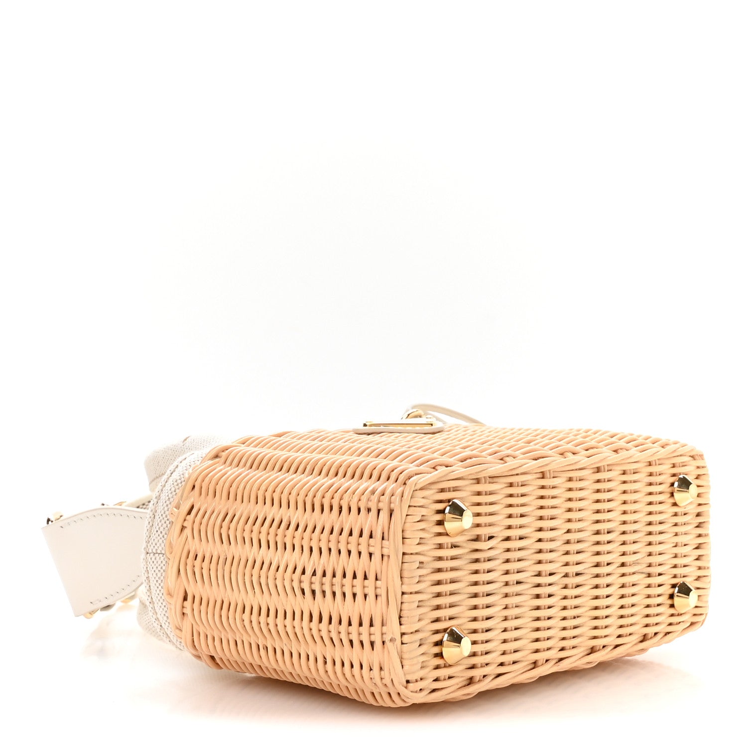 Prada Wicker Canvas Mini Tote Tan White 4 of 12