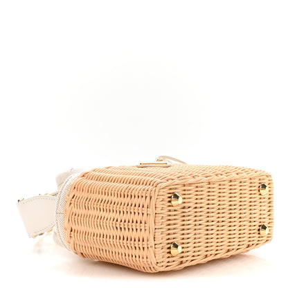 Prada Wicker Canvas Mini Tote Tan White 4 of 12