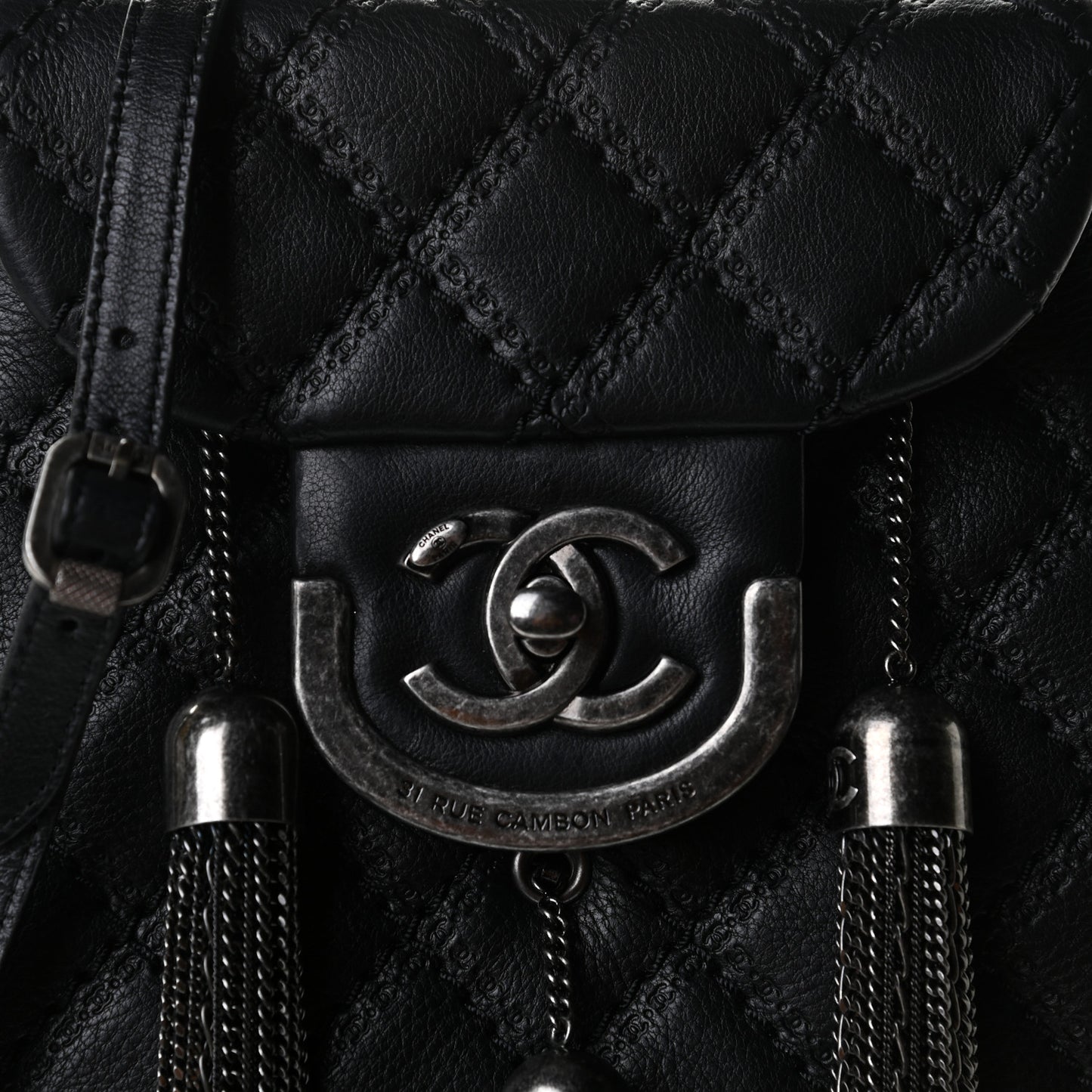 Calfskin Quilted Coco Sporran Small Tassel Flap Black