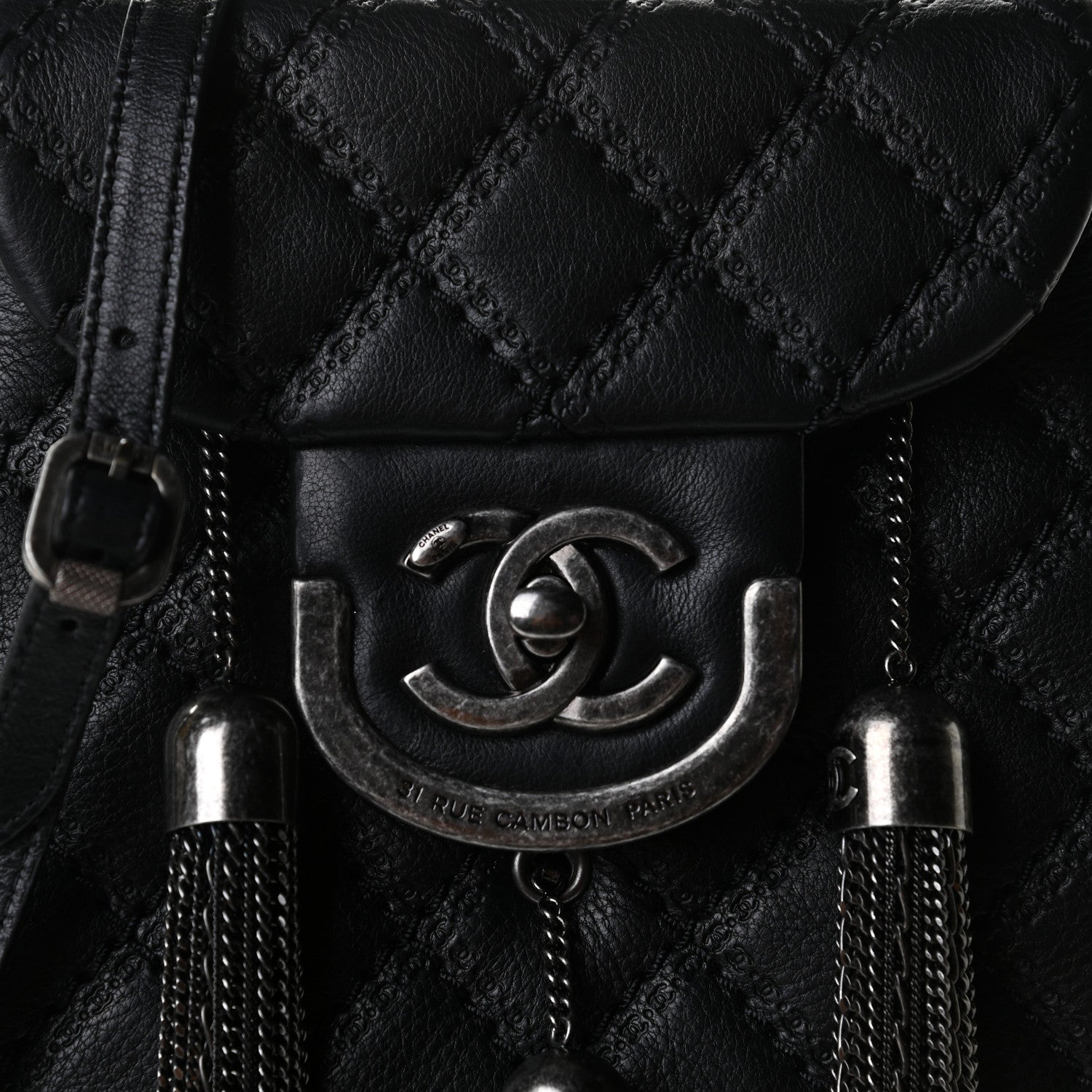 Chanel Calfskin Quilted Coco Sporran Small Tassel Flap Black 10 of 10
