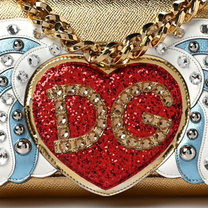 Dolce & Gabbana Metallic Calfskin Crystal Embellished DG Wing Shoulder Bag Gold Multicolor 6 of 8