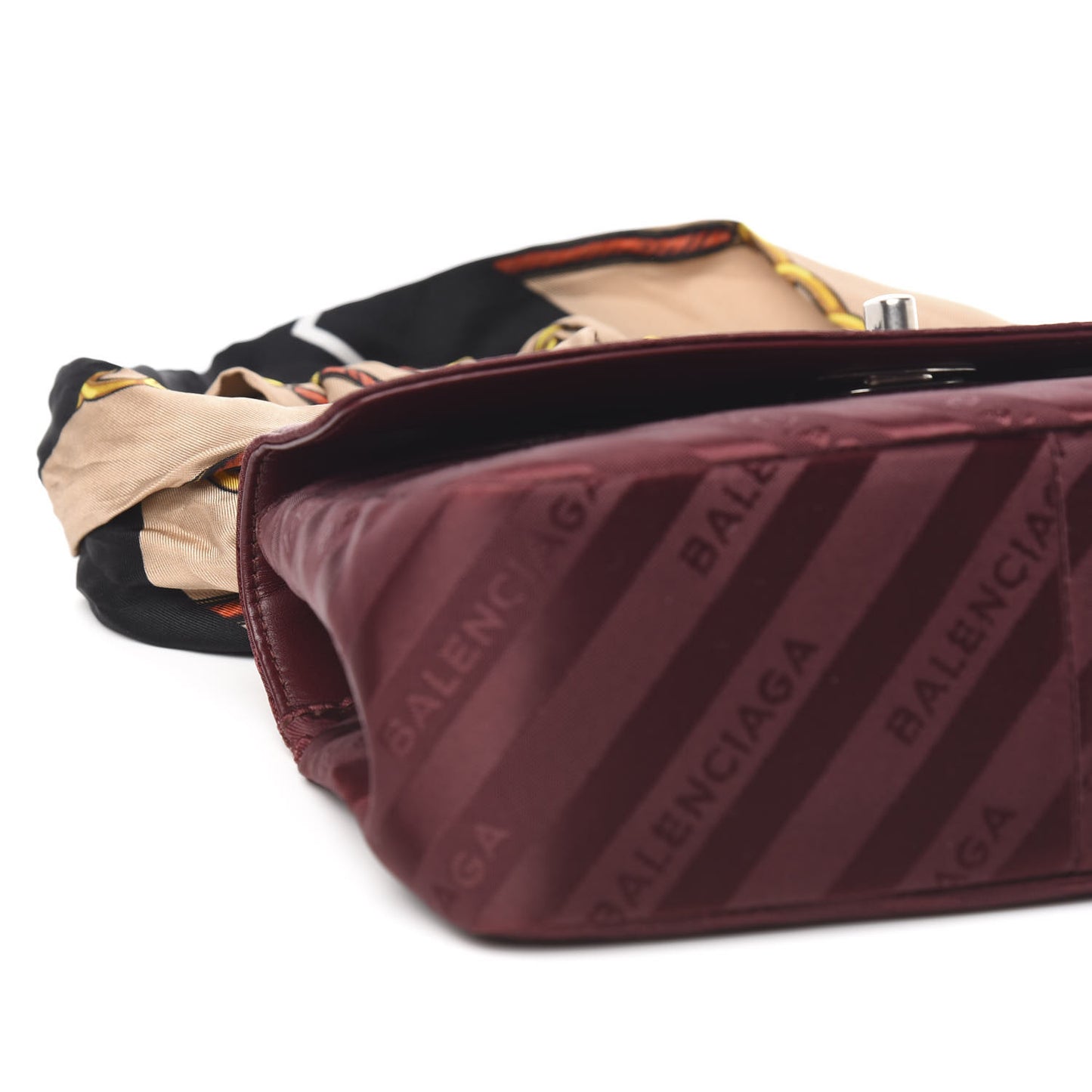 Nylon Jacquard Diagonal Logo Small Scarf Lock Chain Shoulder Bag Rouge Bordeaux Black Beige