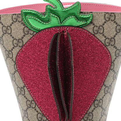 Gucci GG Supreme Monogram 3-D Strawberry Childrens Bucket Tote Beige Ebony Lotus Pink Fuxia Emerald 7 of 10