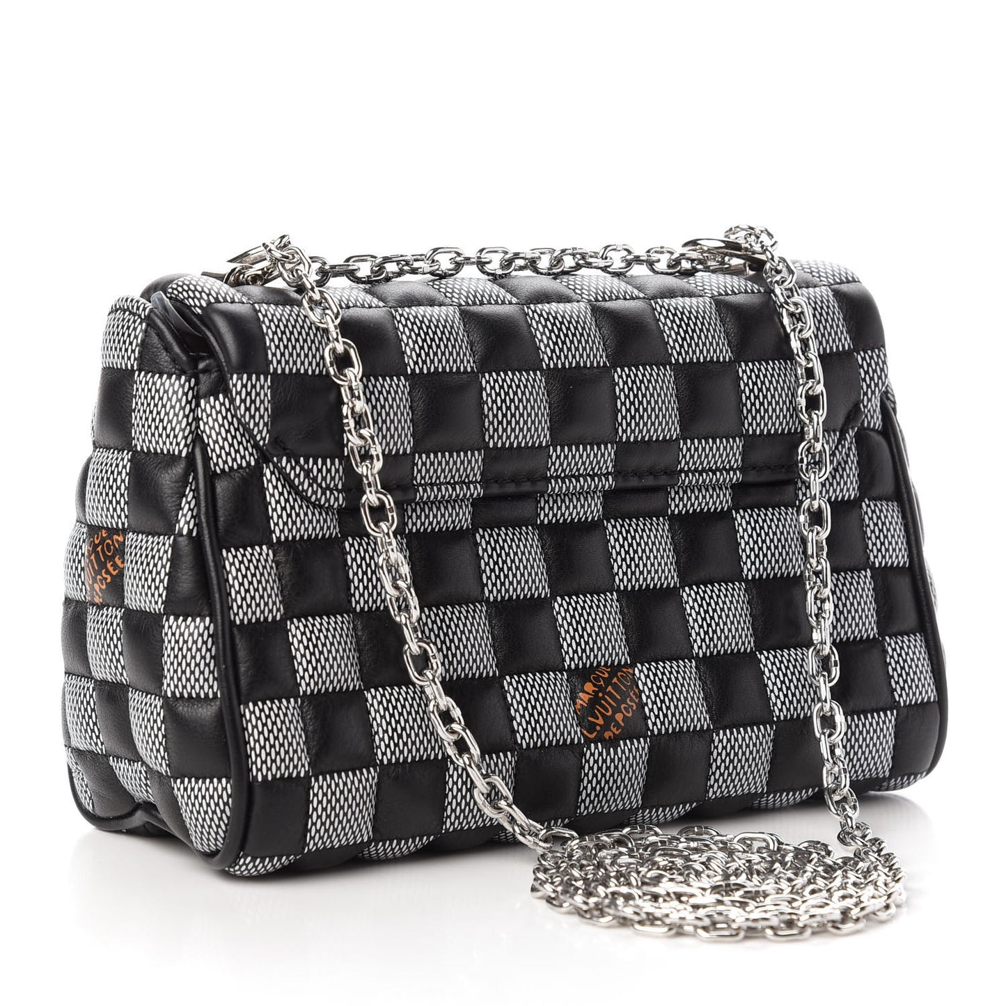 Calfskin Damier Twist Shoulder Bag BB Black White