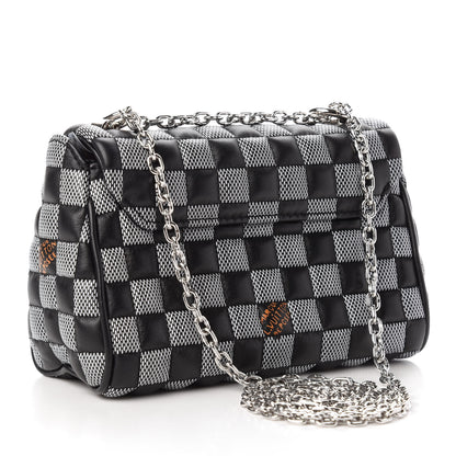 Louis Vuitton Calfskin Damier Twist Shoulder Bag BB Black White 3 of 11
