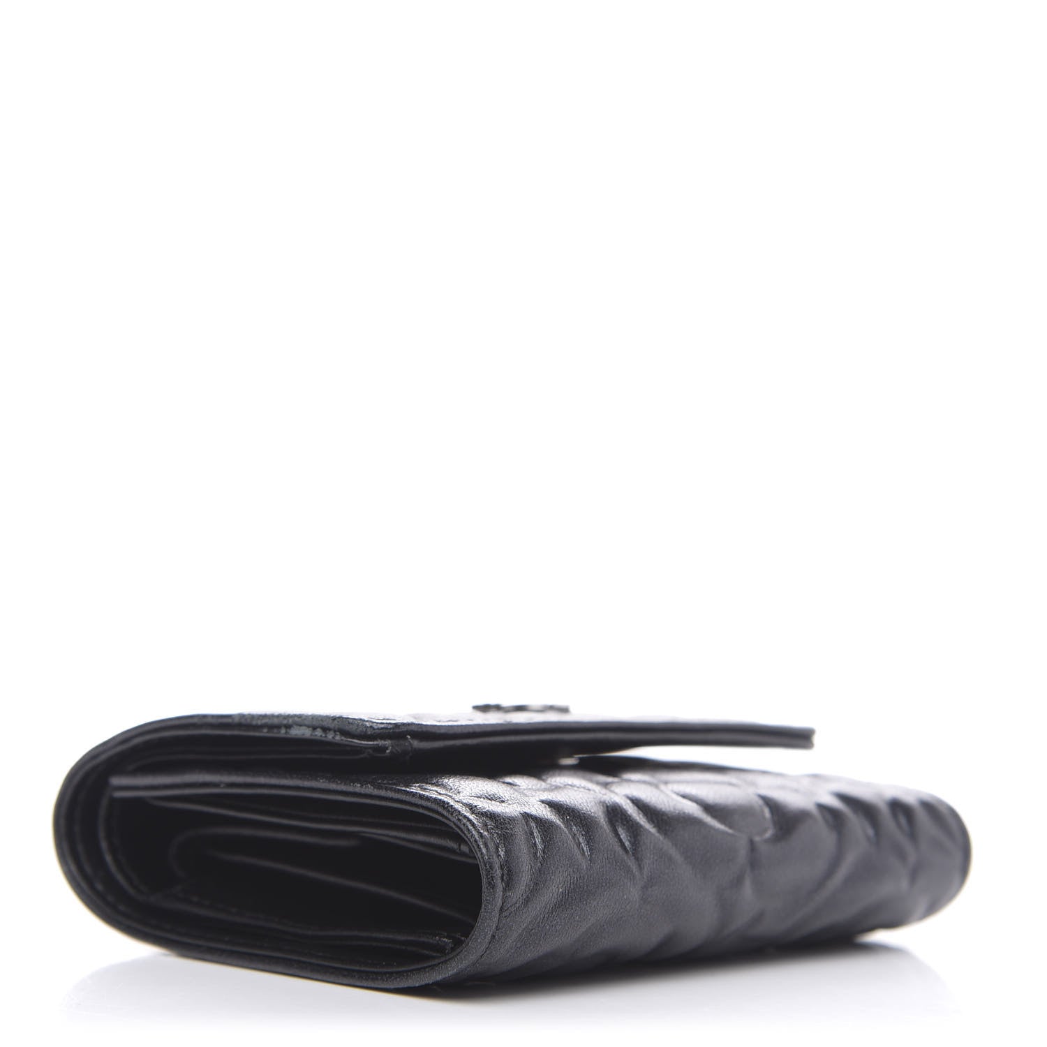 Chanel Goatskin Camellia Embossed Compact Wallet Black 4 of 10