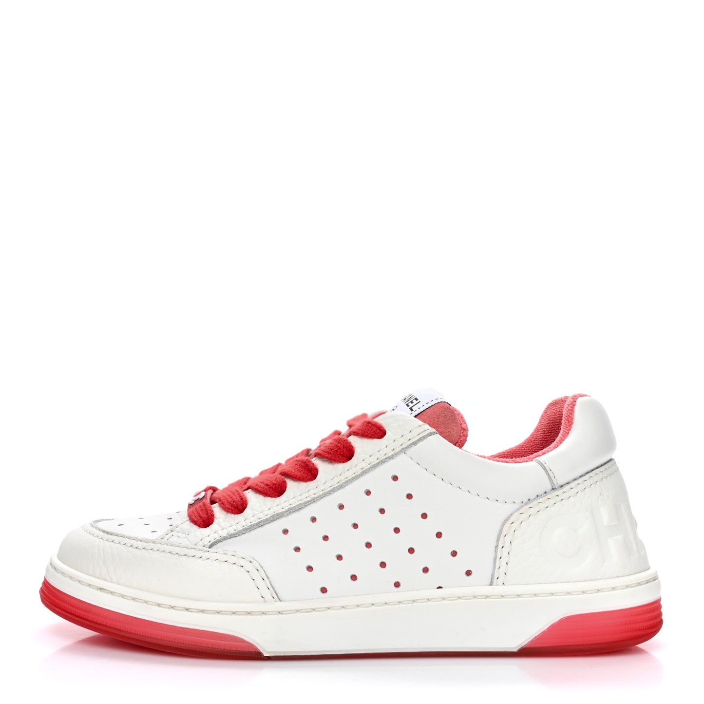Grained Calfskin Fabric Womens Logo Sneakers 35 White Red