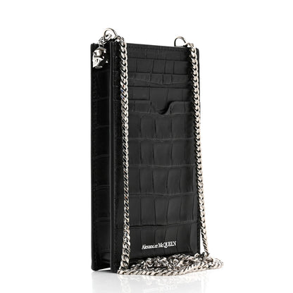 Alexander McQueen Crocodile Embossed Chain Phone Case Black 3 of 10