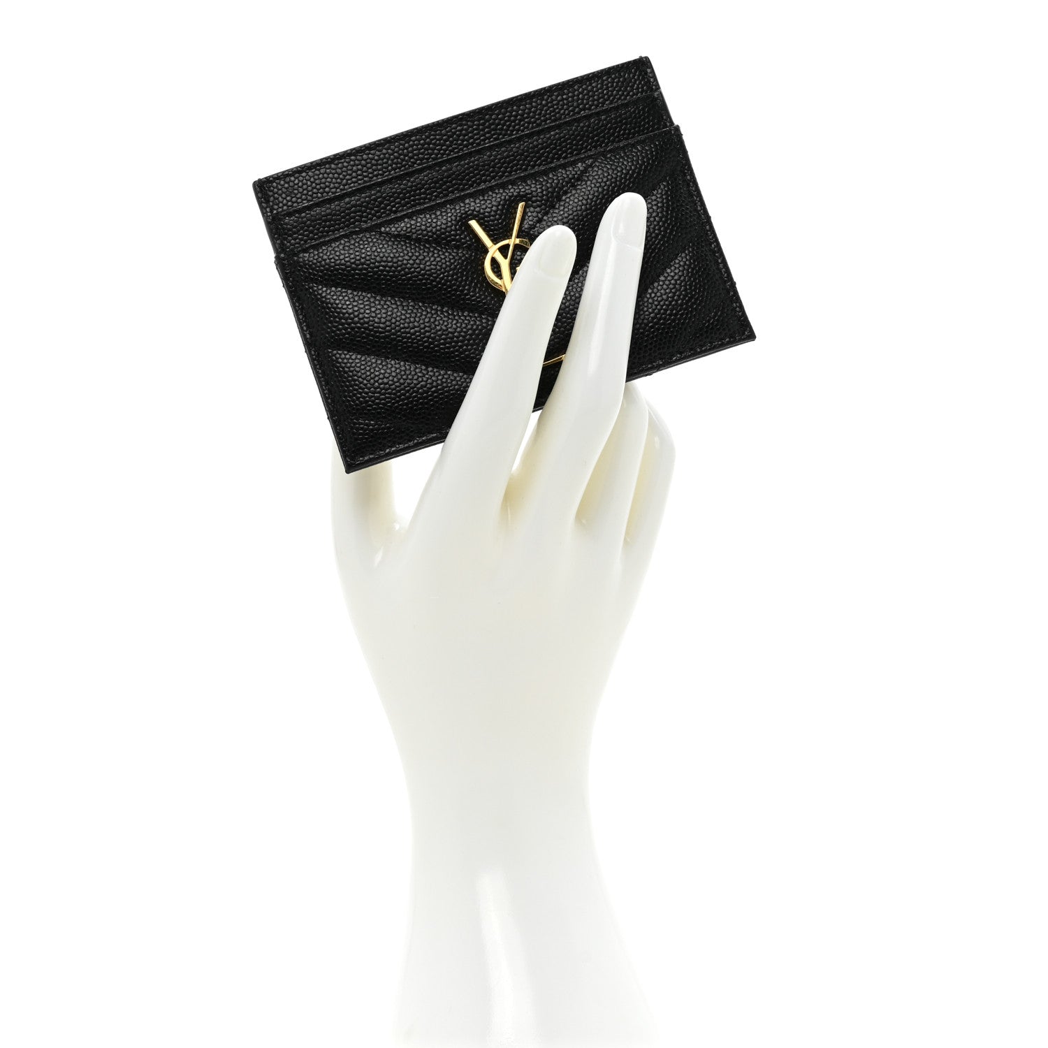 Saint Laurent Grain De Poudre Matelasse Chevron Monogram Credit Card Case Black 2 of 9