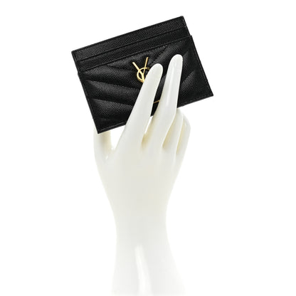 Saint Laurent Grain De Poudre Matelasse Chevron Monogram Credit Card Case Black 2 of 9