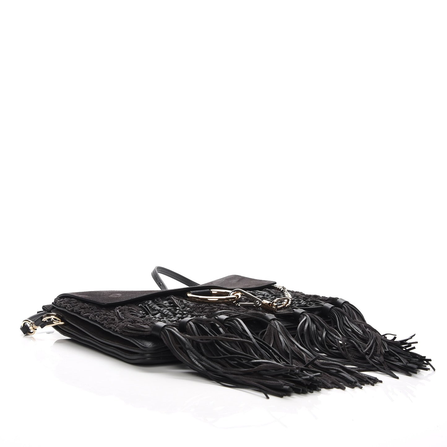 Calfskin Suede Medium Faye Tassel Shoulder Bag Black