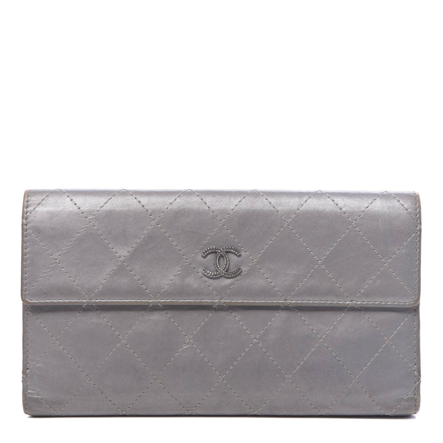 Aged Metallic Calfskin Large Palette Flap Wallet Silver