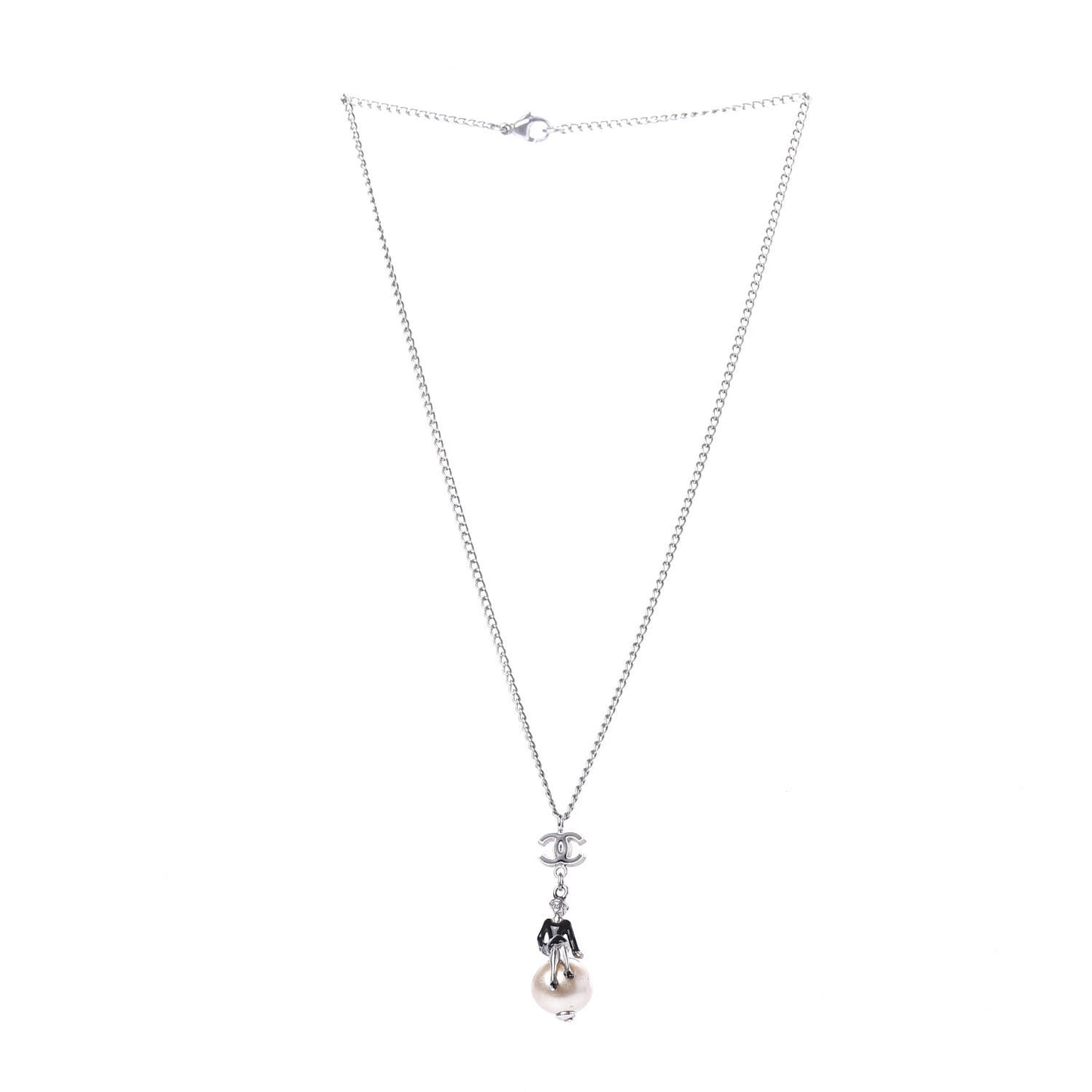 Enamel Pearl Coco Over The Moon Pendant Necklace Black Silver