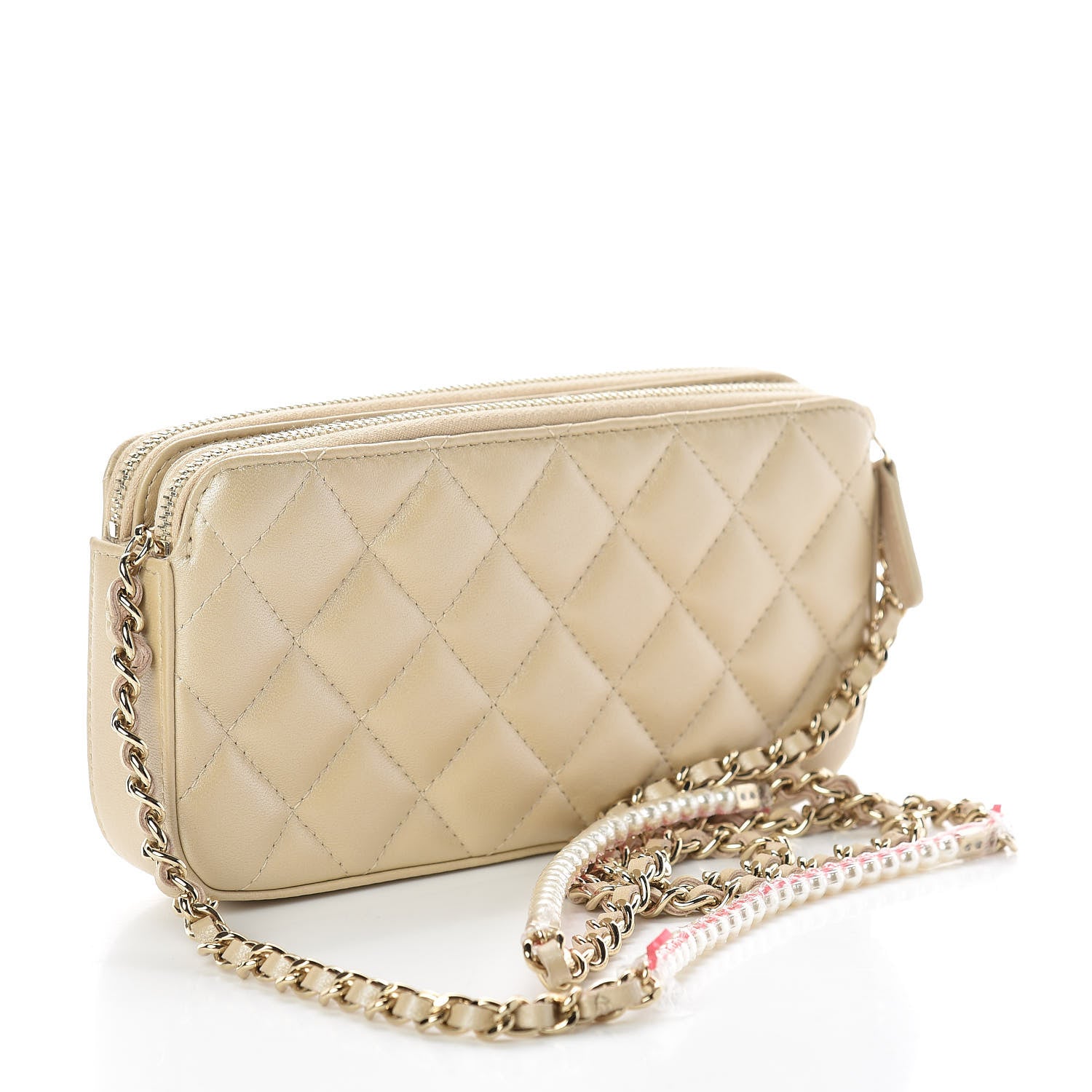 Chanel Iridescent Lambskin Quilted Pearl Clutch With Chain Beige 3 of 14