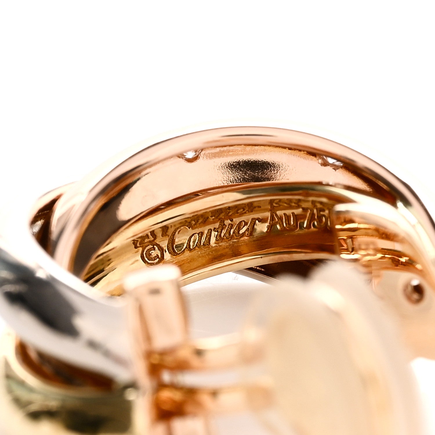 Cartier 18K Pink Yellow White Gold Diamond Trinity Hoop Earrings 4 of 4
