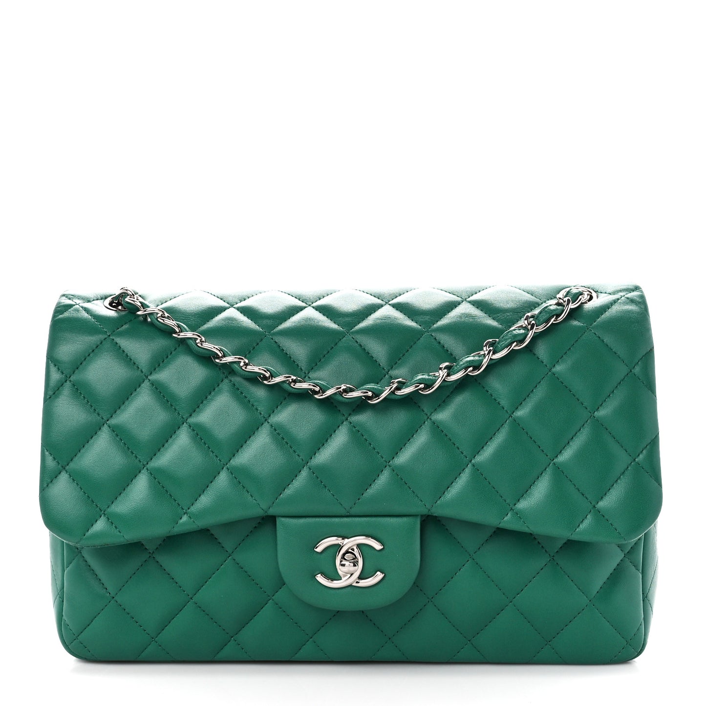 Lambskin Quilted Jumbo Double Flap Green