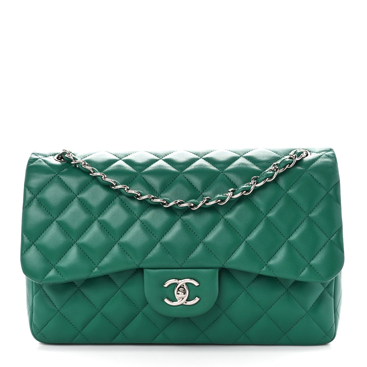 Chanel Lambskin Quilted Jumbo Double Flap Green 1 of 15