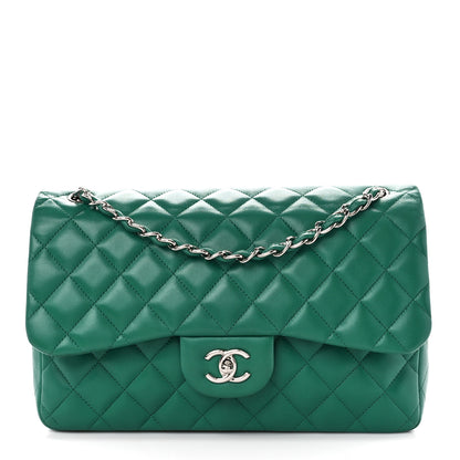 Chanel Lambskin Quilted Jumbo Double Flap Green 1 of 15