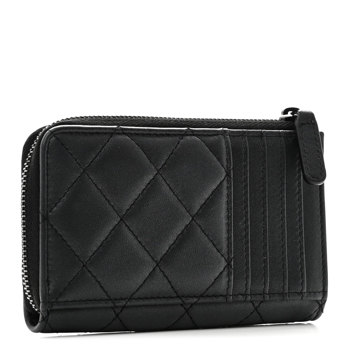 Pearly Lambskin Quilted Zip Card Holder So Black