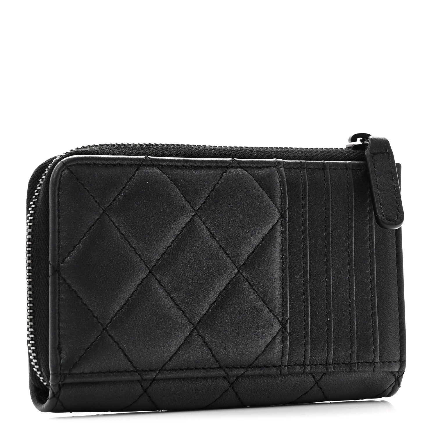 Chanel Pearly Lambskin Quilted Zip Card Holder So Black 3 of 8