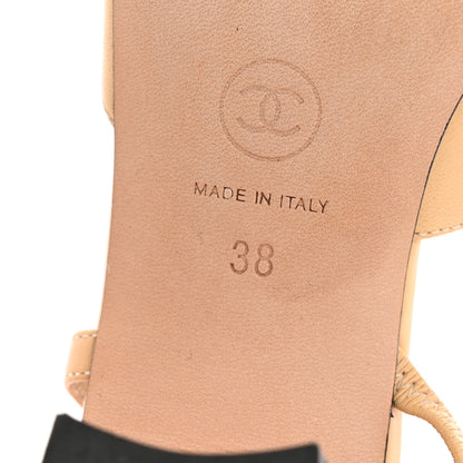 Chanel Goatskin Grosgrain Cap Toe CC Slingback Pumps 38 Beige Black 7 of 11