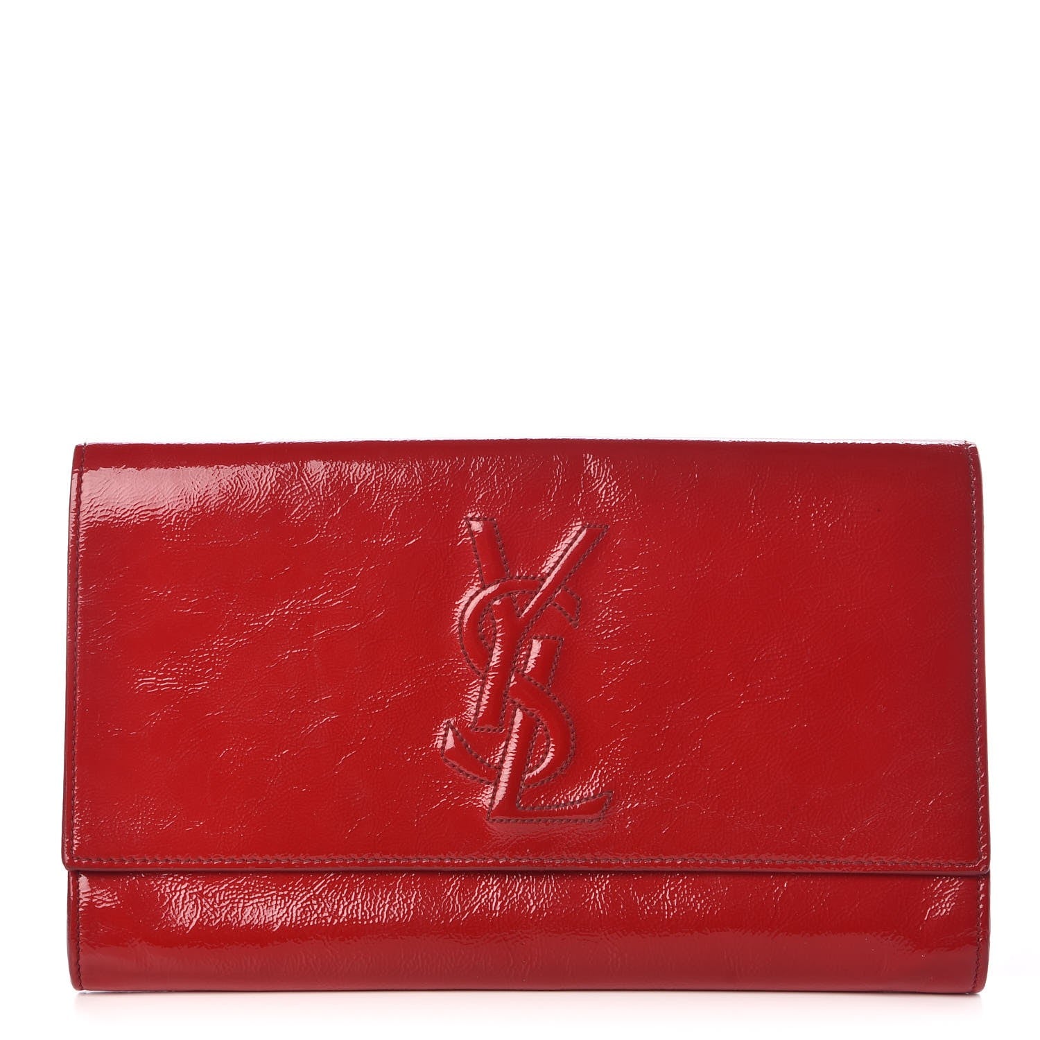 Saint Laurent Textured Patent Monogram Large Belle De Jour Clutch Red 1 of 15