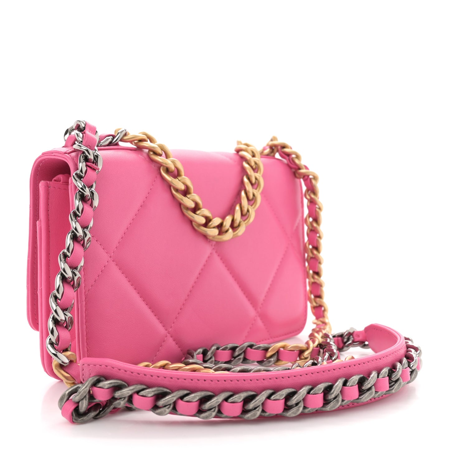 Lambskin Quilted Chanel 19 Wallet On Chain WOC Dark Pink