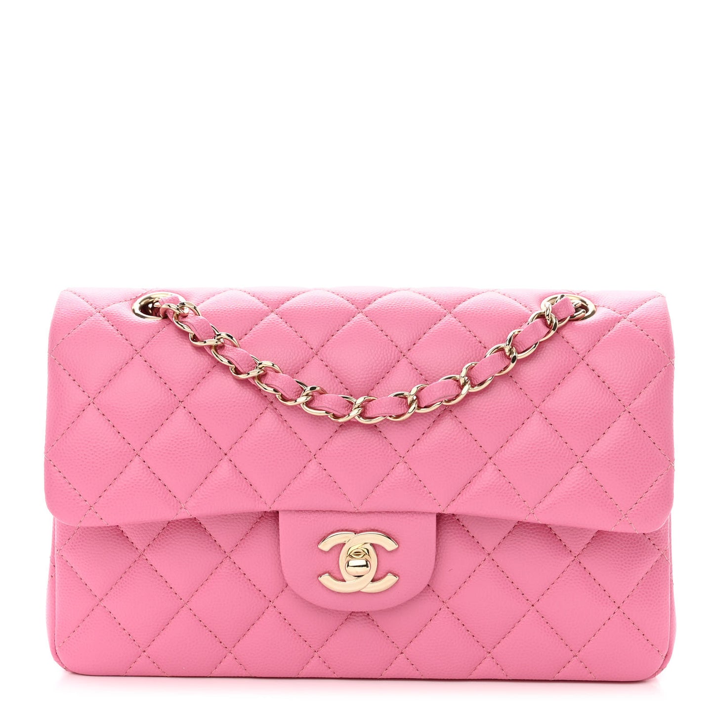Caviar Quilted Small Double Flap Pink