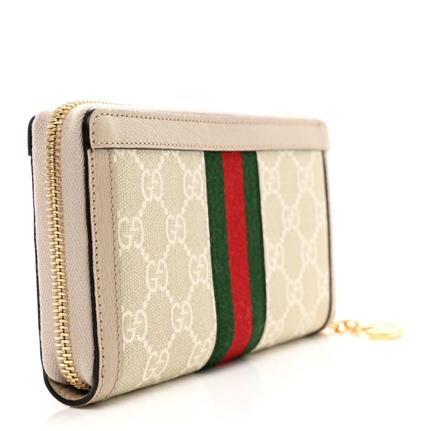 Gucci GG Supreme Monogram Textured Dollar Calfskin Web Ophidia Zip Around Wallet Beige Mystic White Oatmeal 3 of 7