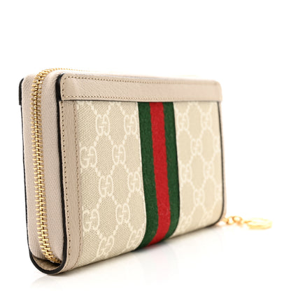 Gucci GG Supreme Monogram Textured Dollar Calfskin Web Ophidia Zip Around Wallet Beige Mystic White Oatmeal 3 of 7