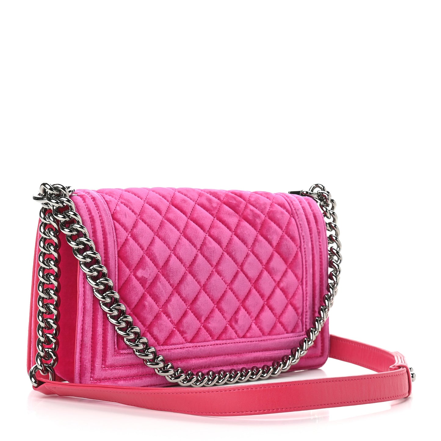 Velvet Quilted Medium Boy Flap Fuchsia
