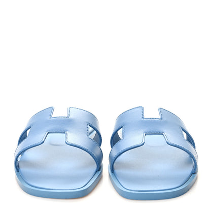 Hermes Box Calfskin Oran Sandals 35 Bleu Cameo 2 of 9
