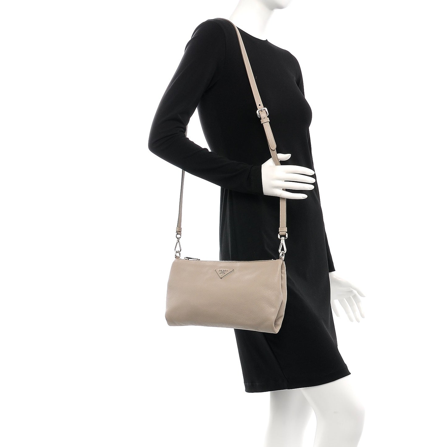 Vitello Daino Zippered Crossbody Bag Pomice