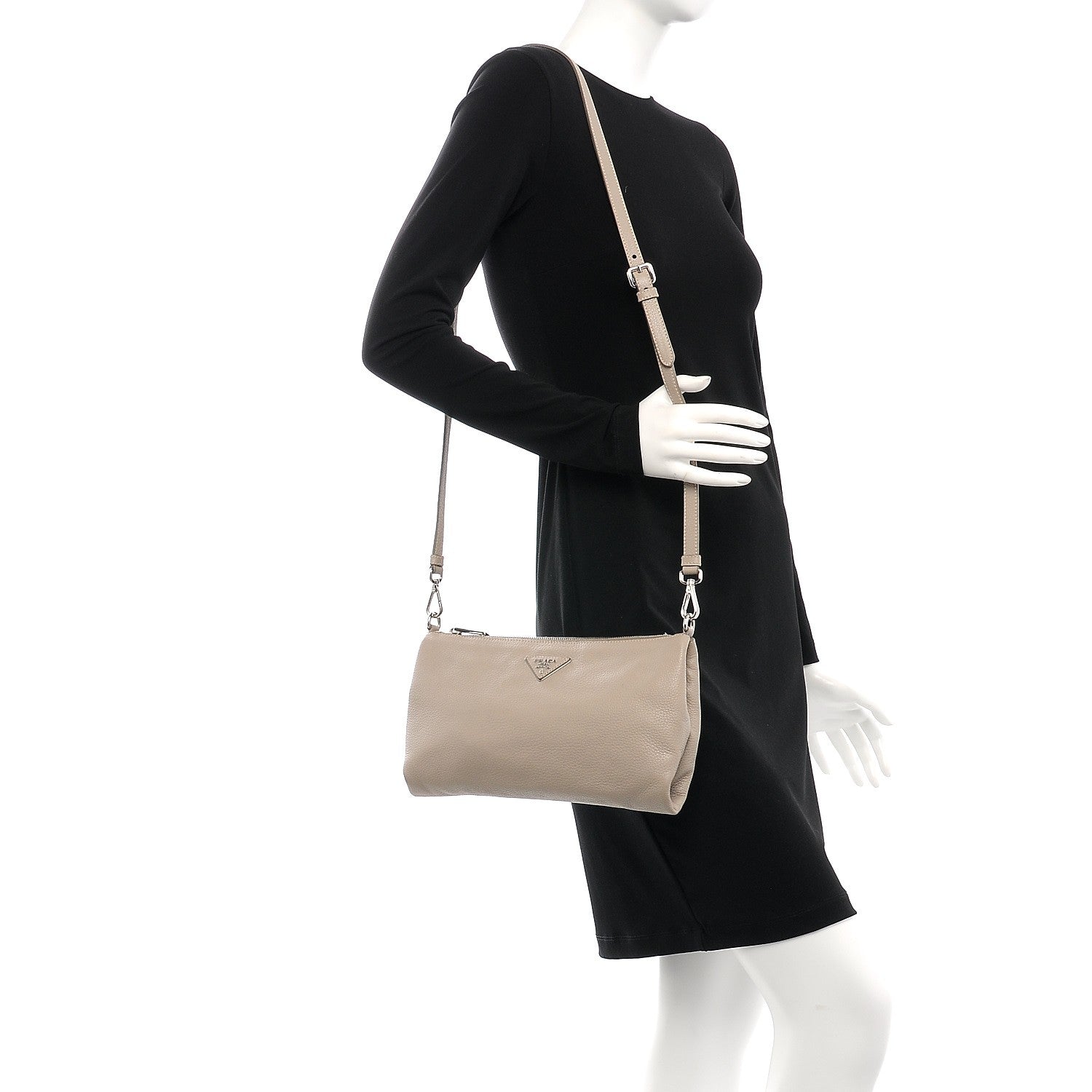 Prada Vitello Daino Zippered Crossbody Bag Pomice 2 of 8