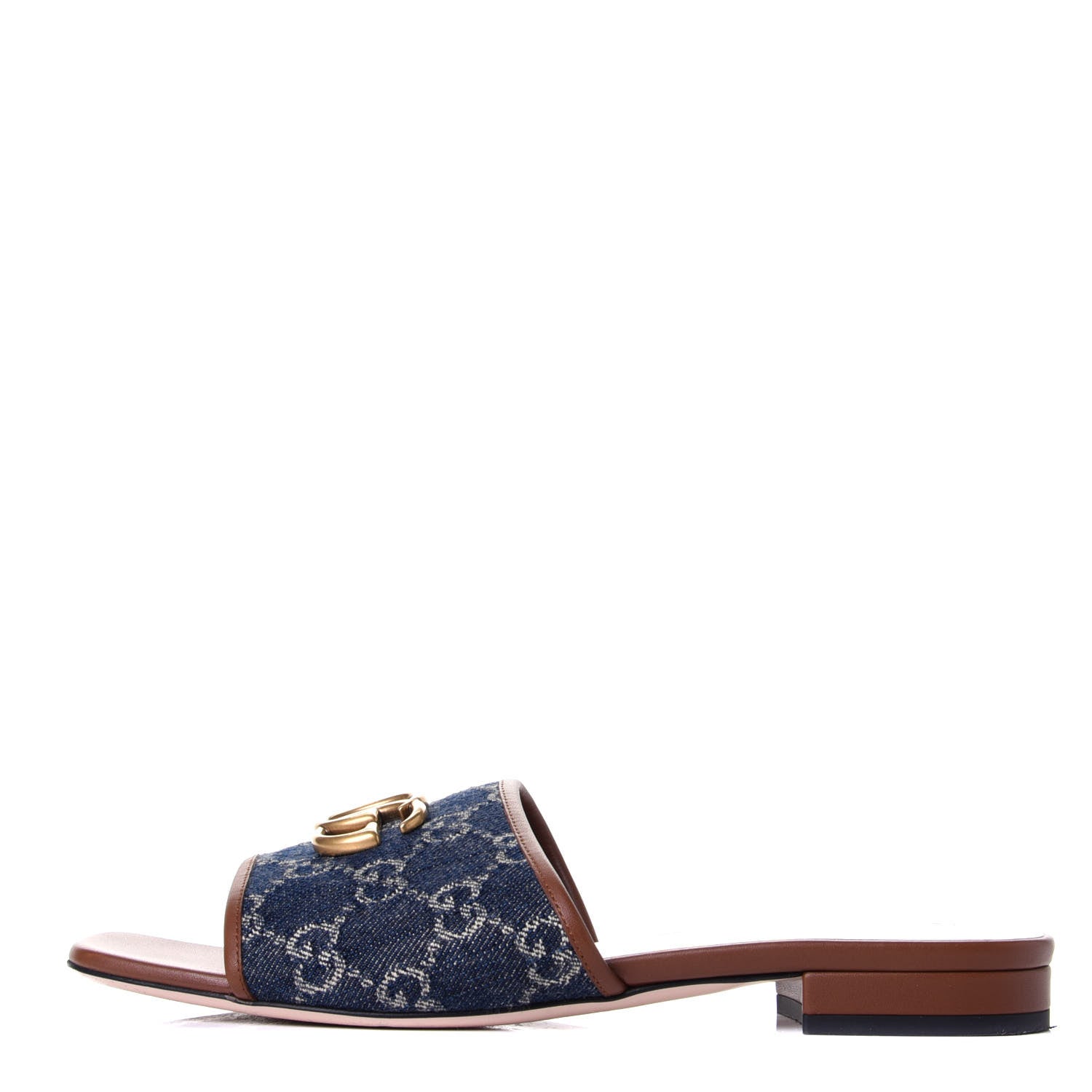 Gucci New Denim GG Monogram Miro Soft Calfskin Jolie Slide Sandals 38 Blue Tea Cuir Epilog 1 of 10